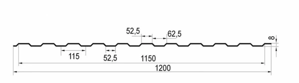 Профнастил С8 0,4 мм оцинкованный 1м